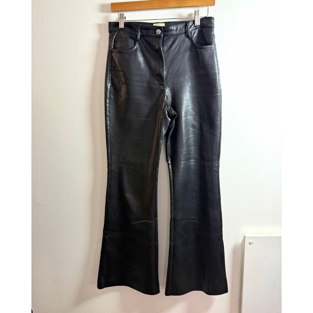 Wilfred Women’s Black Leather Flared Dress Pants Flat Front Pockets Size 6